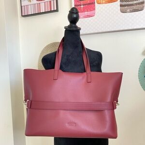 Away Leather Tote in Wine Red